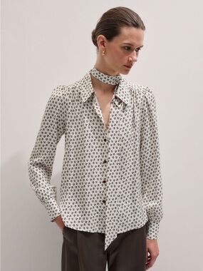 ME+EM Twill Paisley Blouse and Tie Size 6